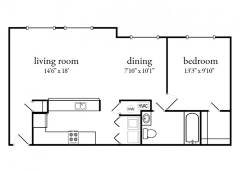 1 bed 1 bath premium Floor Plan at Meadow View Apartments and Townhomes, Springboro, 45066